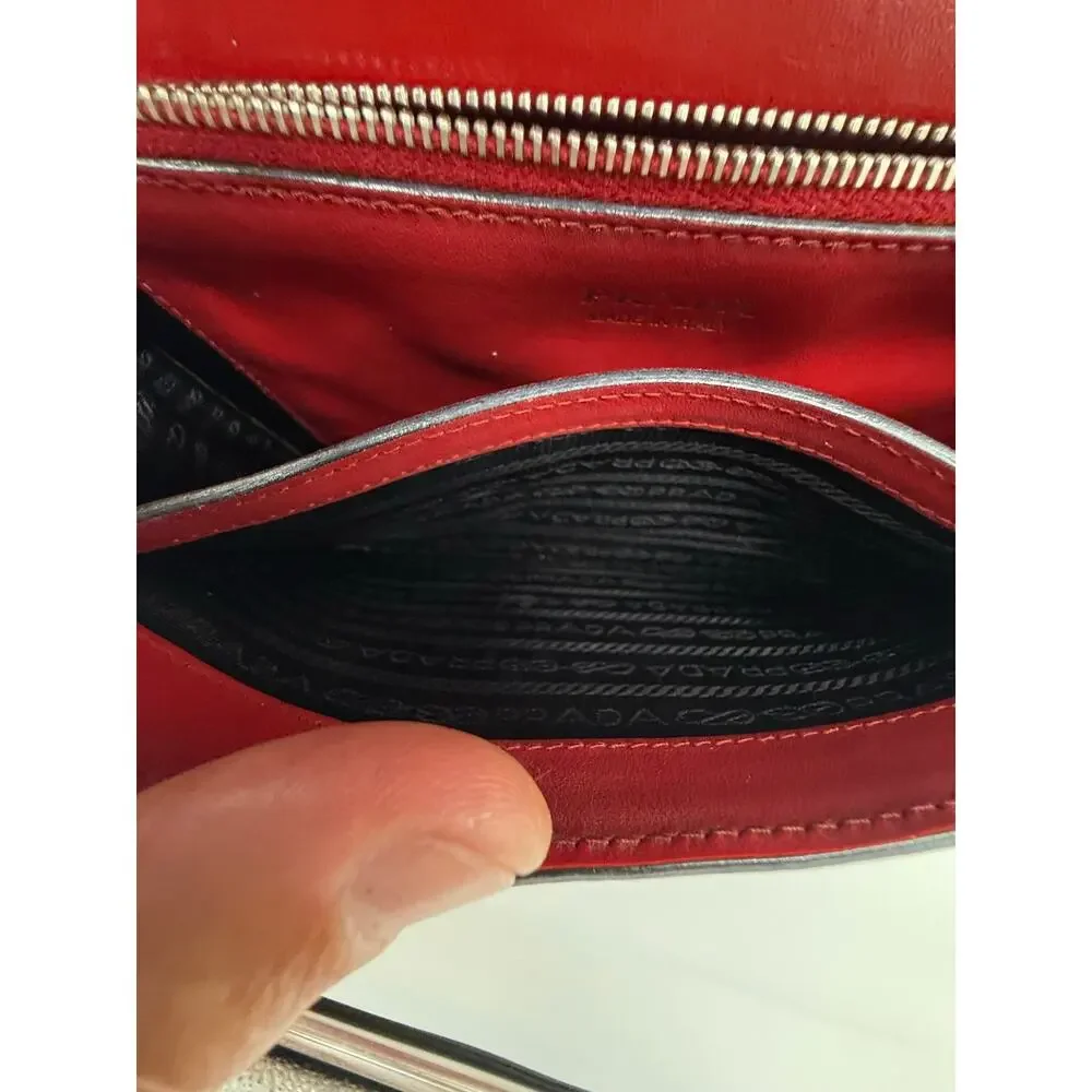 PRADA Elektra Red Saffiano Leather Studded Buckle Crossbody Bag 1BD120 Silver⁠